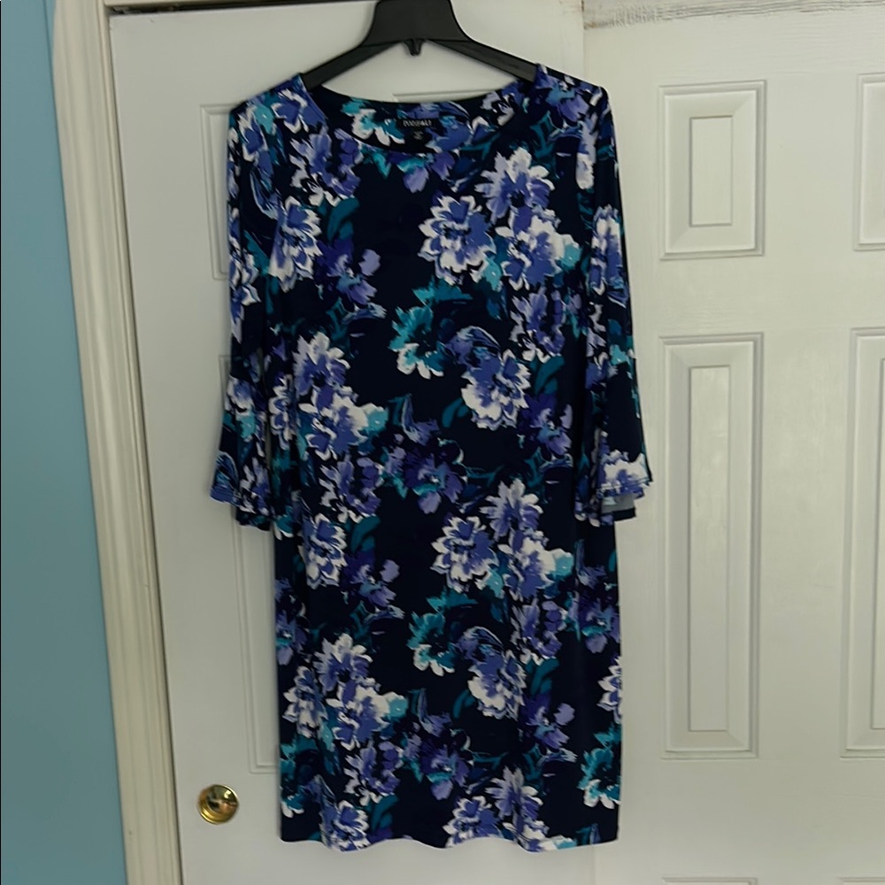 Roz & Ali Blue Sheath Dress with Bell Sleeves